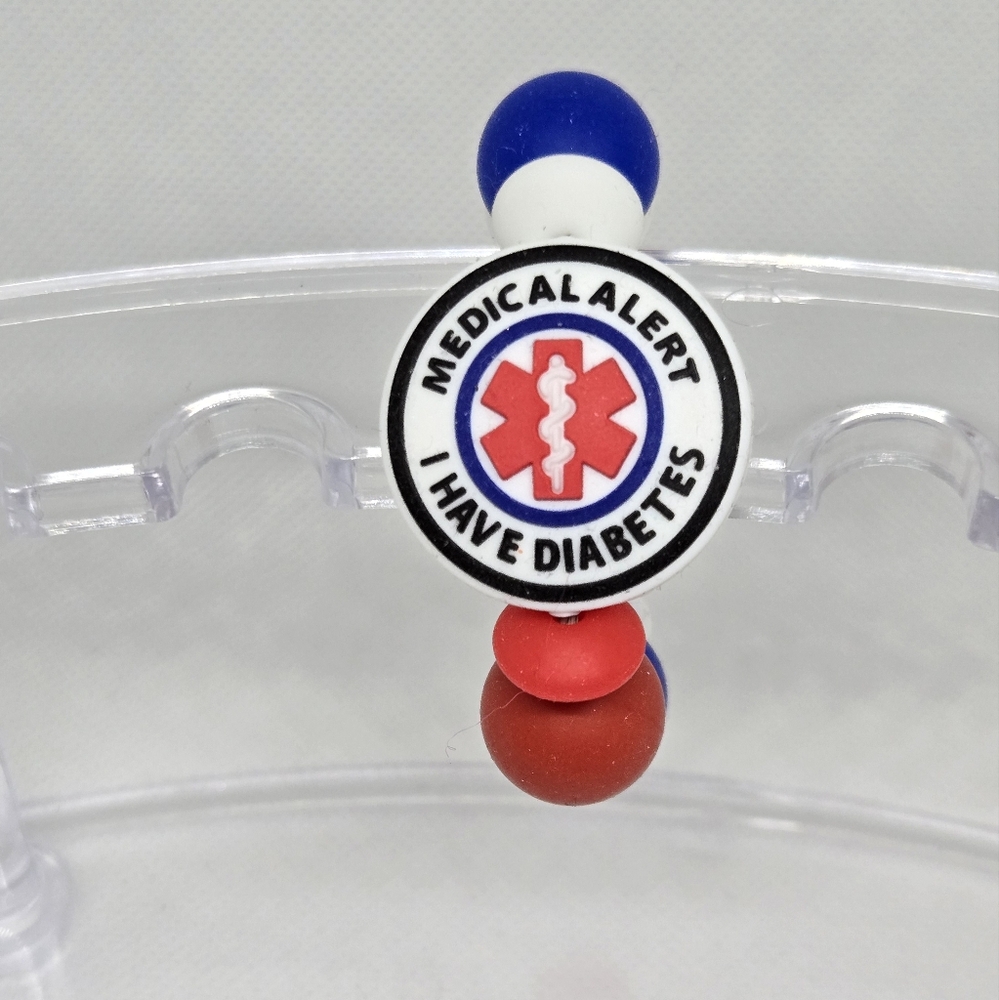 NWT Medical Alert I Have Diabetes Silicone Beaded Tumbler Cup Charm